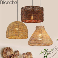 Suspension Lumineuse en Rotin avec Abat-Jour Variés