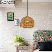 Suspension Lumineuse en Rotin avec Abat-Jour Variés