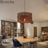 Suspension Lumineuse en Rotin avec Abat-Jour Variés