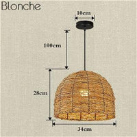 Suspension Lumineuse en Rotin avec Abat-Jour Variés