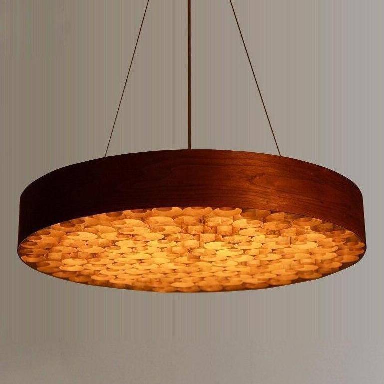 Suspension LED rétro en bois avec cercle épais - style Chandelier