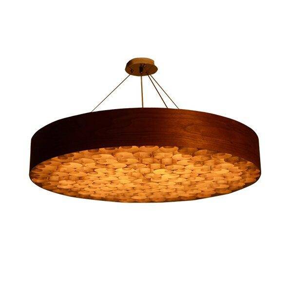 Suspension LED rétro en bois avec cercle épais - style Chandelier