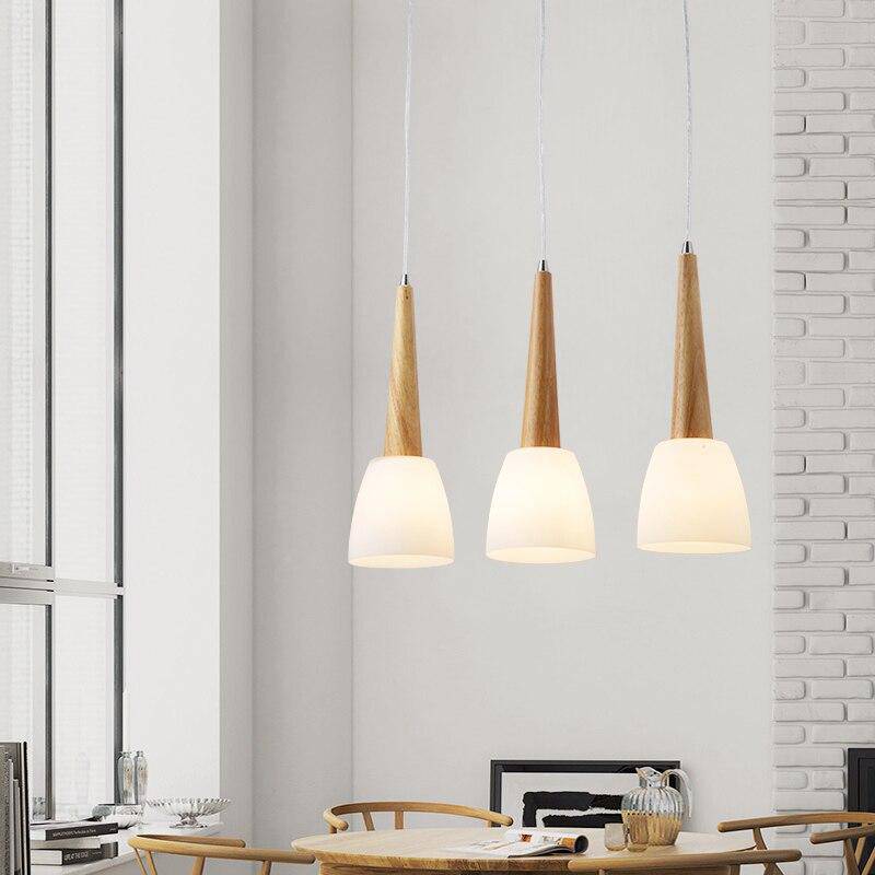 Suspension LED design en verre et bois Conico