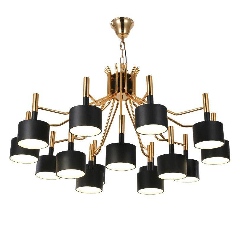 Lustre Doré Design à LED avec Lampes Noires ou Blanches