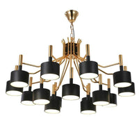 Lustre Doré Design à LED avec Lampes Noires ou Blanches