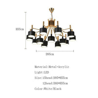 Lustre Doré Design à LED avec Lampes Noires ou Blanches