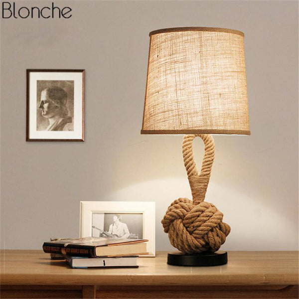 Lampe de chevet design en tissu et cordage