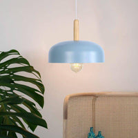 Suspension LED industrielle en demi-boule avec support en bois