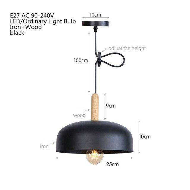 Suspension LED industrielle en demi-boule avec support en bois