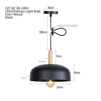 Suspension LED industrielle en demi-boule avec support en bois