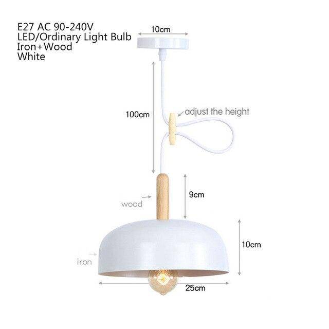 Suspension LED industrielle en demi-boule avec support en bois
