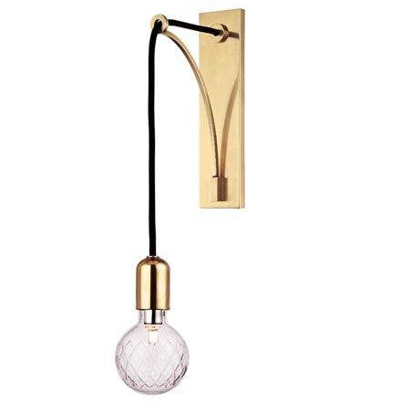 Applique murale dorée avec ampoule suspendue