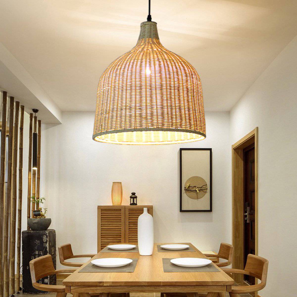 Suspension lumineuse en rotin avec abat-jour rond "Hang Glow"
