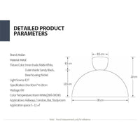 Plafonnier LED Design Demi Boule Noire