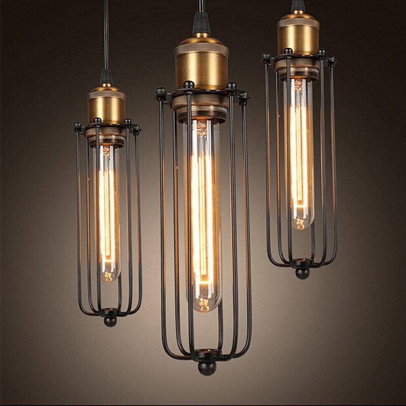 Suspension LED industrielle en métal, style rétro cage.