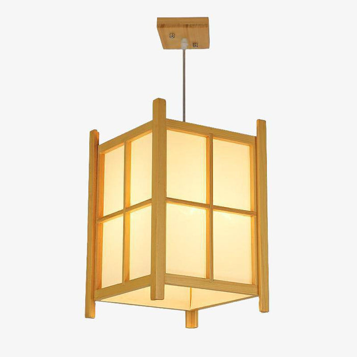 Suspension LED en bois style lanterne japonaise rustique
