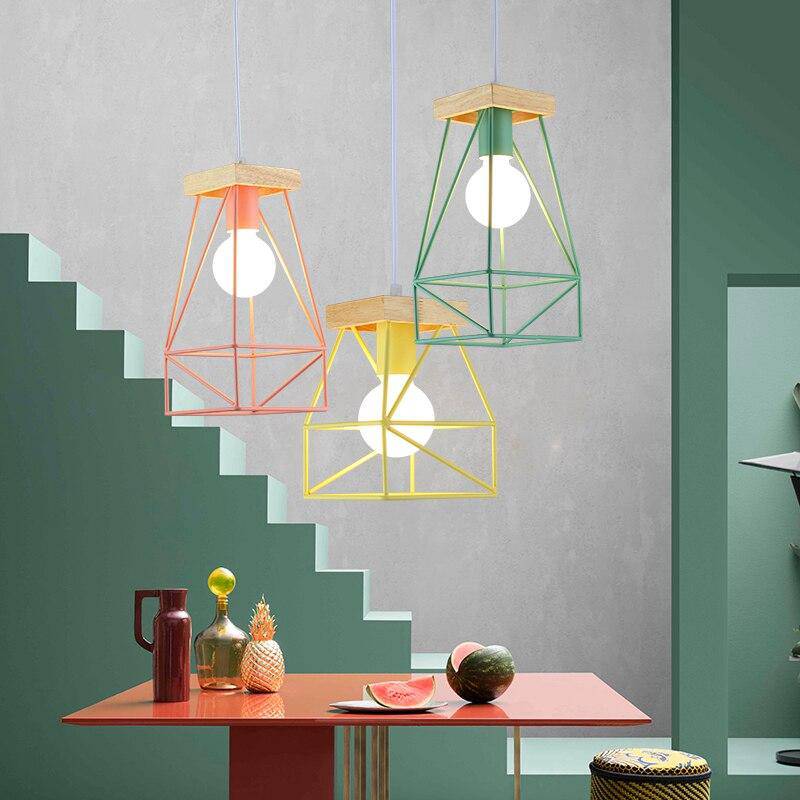 Suspension LED Cage Métal Scandinave Colorée