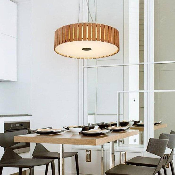 Suspension LED design en bois avec disque d'abat-jour Hang