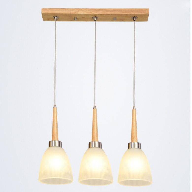 Suspension Design Bois LED & Abat-jour Verre Creative