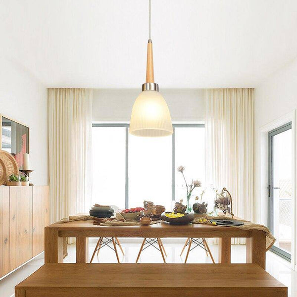 Suspension Design Bois LED & Abat-jour Verre Creative