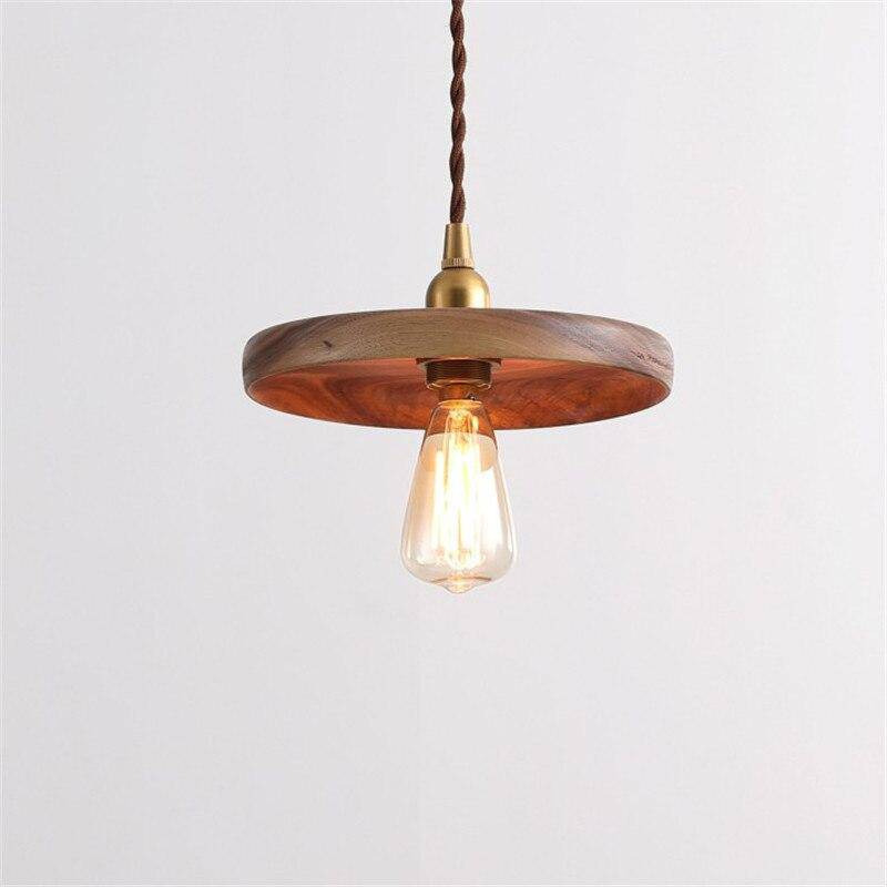 Suspension LED Industrielle avec Disque en Bois et Ampoule Edison