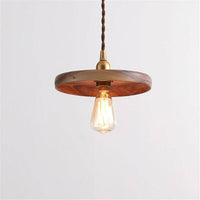 Suspension LED Industrielle avec Disque en Bois et Ampoule Edison