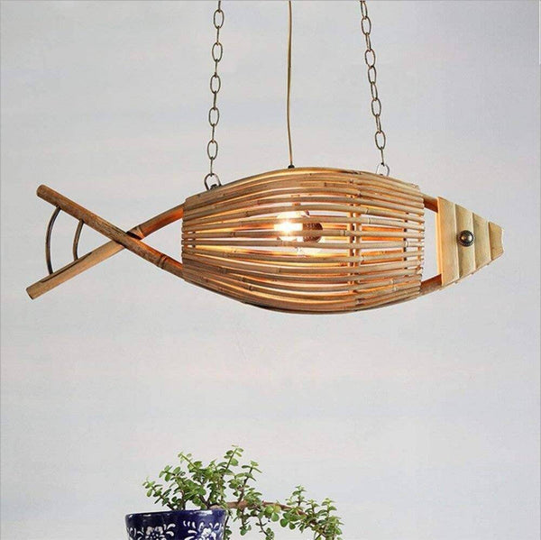 Suspension LED en bambou "Fish-Illusion"