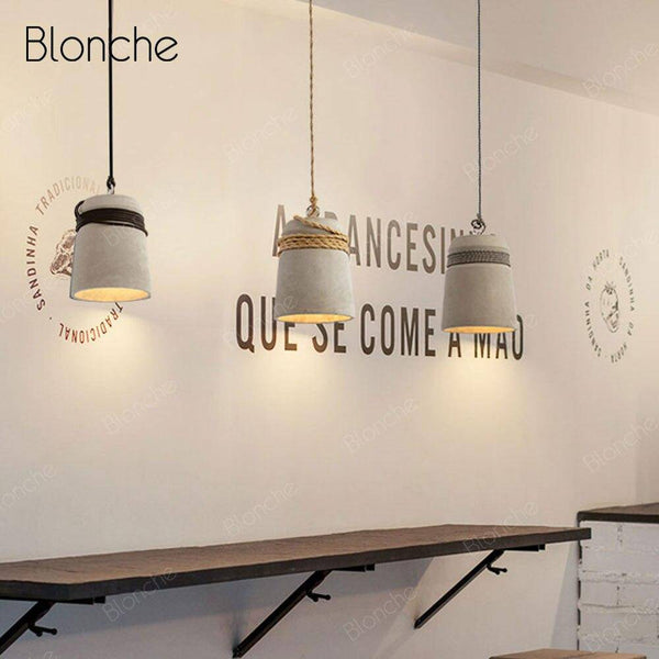 Suspension LED design en ciment avec corde trendy