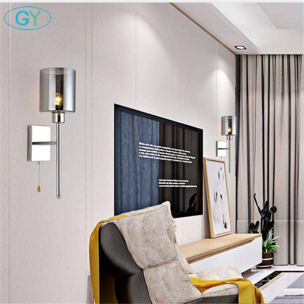 Applique murale design chromée à LED - Abat-jour cylindrique en verre