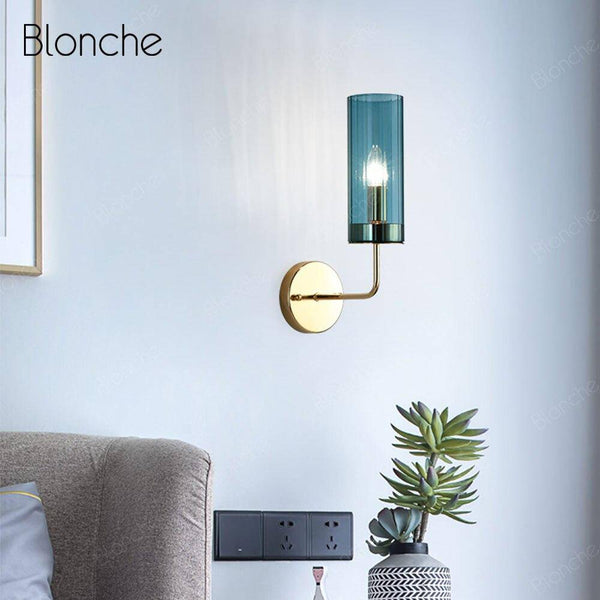 Applique murale design en verre et base dorée"Cylindre Chic"