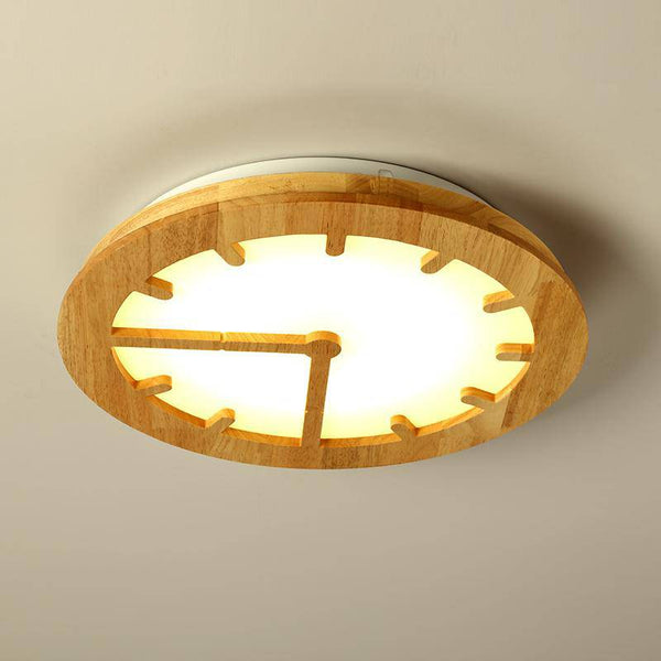 Plafonnier LED en Bois avec Horloge
