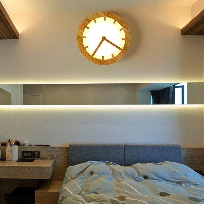 Plafonnier LED en Bois avec Horloge