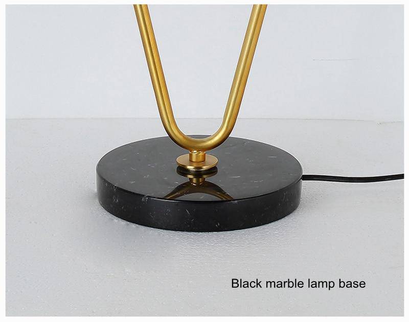 Lampe de chevet à deux branches dorées et boules en verre