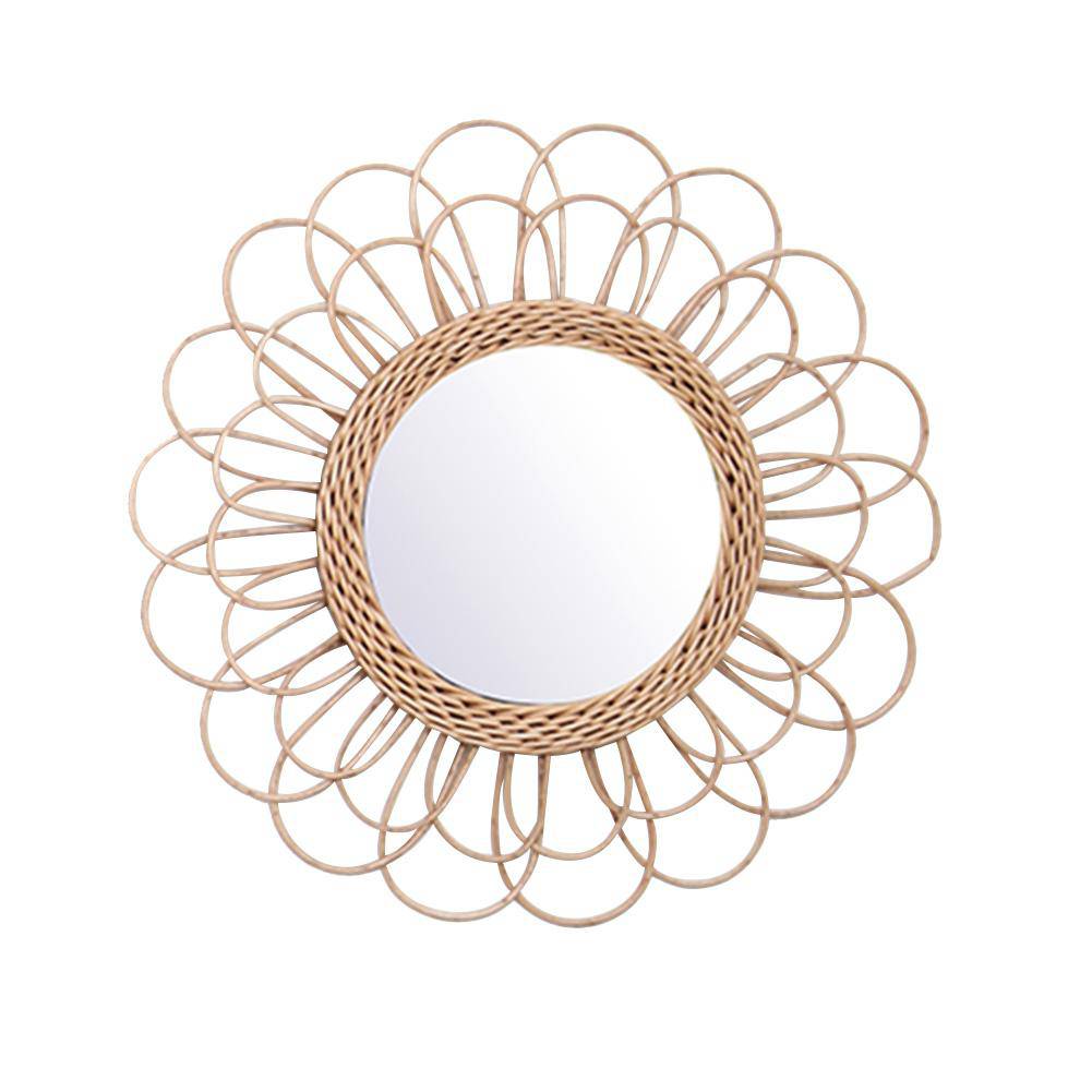 Miroir mural rond en rotin, design floral