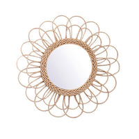 Miroir mural rond en rotin, design floral