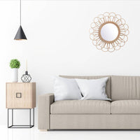 Miroir mural rond en rotin, design floral