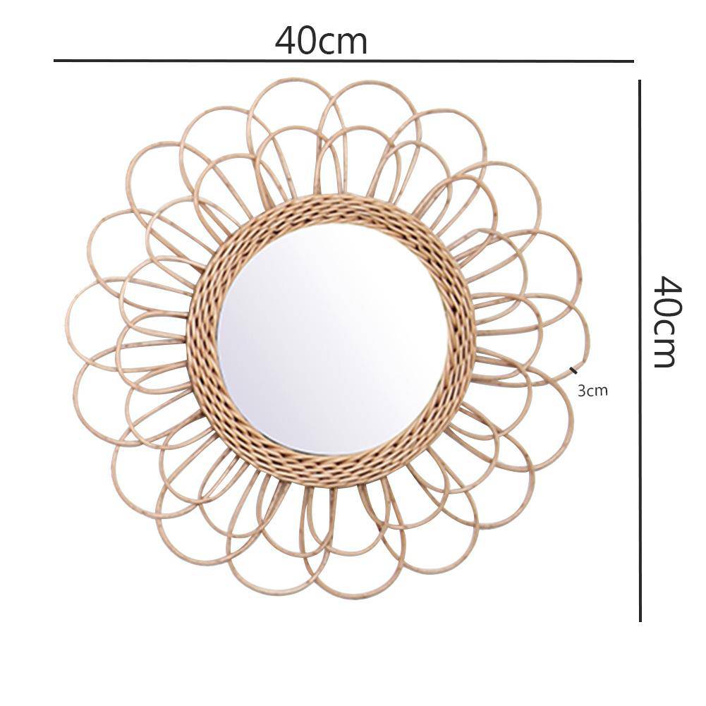 Miroir mural rond en rotin, design floral