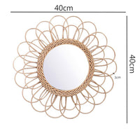 Miroir mural rond en rotin, design floral