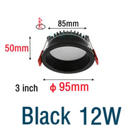 Projecteur encastré LED Spot anti-éblouissement avec intensité variable en aluminium | Marco Lucetti Noir 3 pouces 12W / 4000K à intensité variable