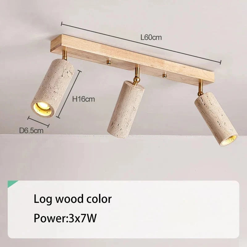 Projecteur LED 3 têtes plafonnier monté en Surface - Ambiance pierre bois - Éclairage longue portée - Idéal pour salon | Marco Lucetti Couleur du bois en rondins / 4000K