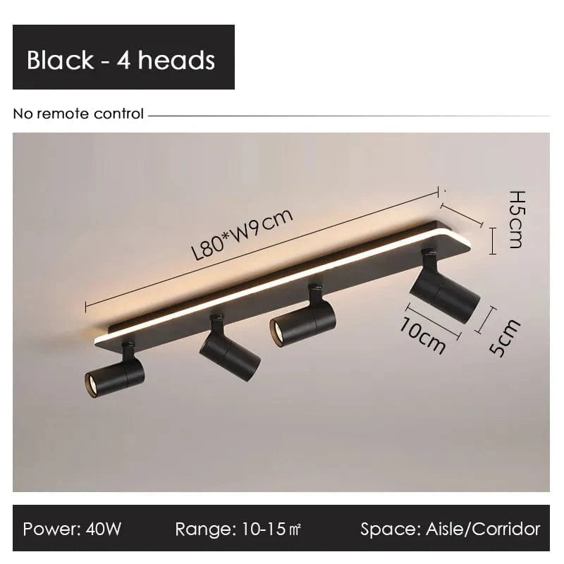 Projecteur LED Noir Moderne - Lumière Nocturne | Marco Lucetti Noir-4 têtes / Lumière blanche