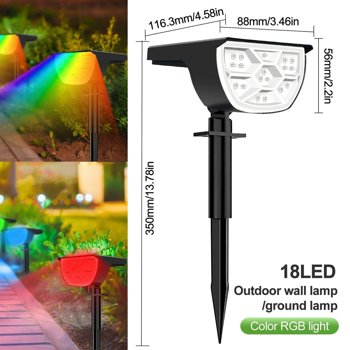 Projecteurs 2 en 1 - Lumière Solaire Extérieur Sans Fil - 20/18LEDs RVB - Changement de Couleur - Étanche - Lampe Murale Solaire pour le Patio et le Jardin | Marco Lucetti