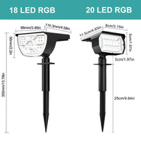 Projecteurs 2 en 1 - Lumière Solaire Extérieur Sans Fil - 20/18LEDs RVB - Changement de Couleur - Étanche - Lampe Murale Solaire pour le Patio et le Jardin | Marco Lucetti