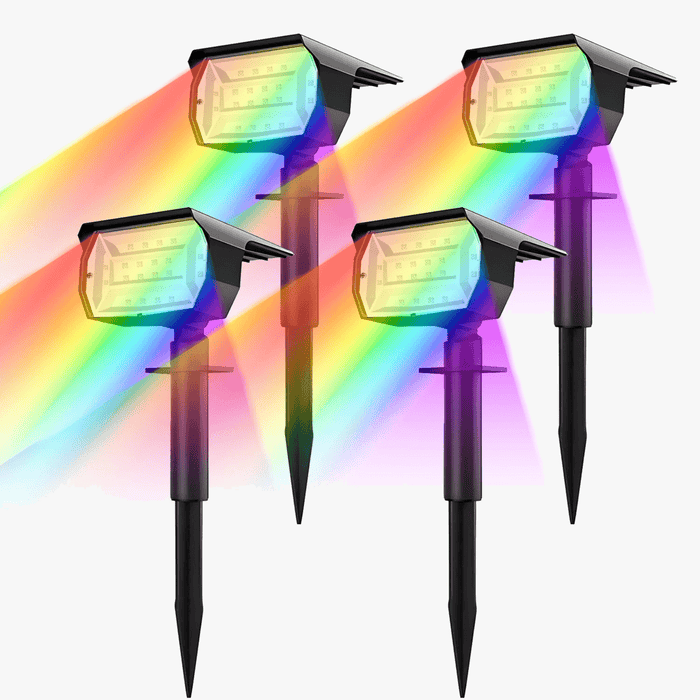 Projecteurs 2 en 1 - Lumière Solaire Extérieur Sans Fil - 20/18LEDs RVB - Changement de Couleur - Étanche - Lampe Murale Solaire pour le Patio et le Jardin | Marco Lucetti