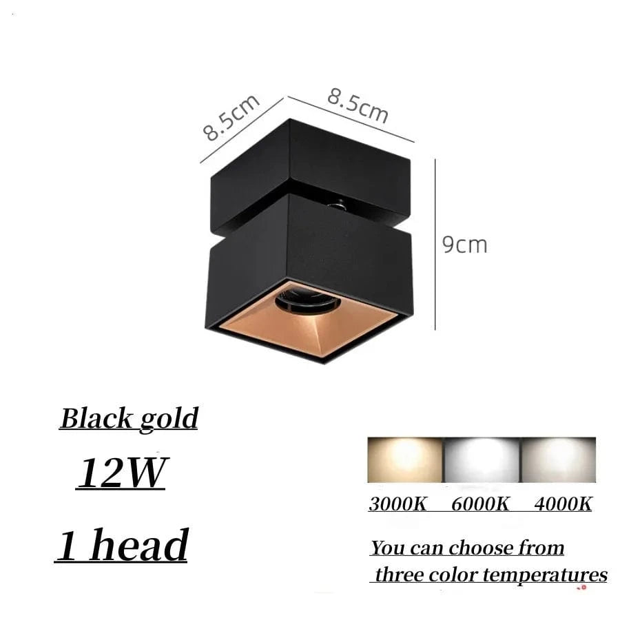 Projecteurs carrés lumineux pliables - TechSquare® | Marco Lucetti Bialck or 12W / Non dimmable / Lumière chaude 3000k
