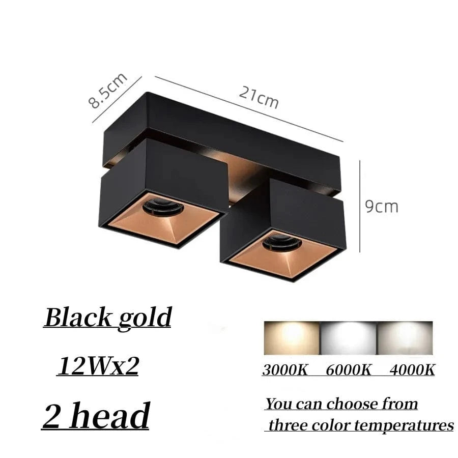 Projecteurs carrés lumineux pliables - TechSquare® | Marco Lucetti Bialck or 2x12W / Non dimmable / Lumière chaude 3000k