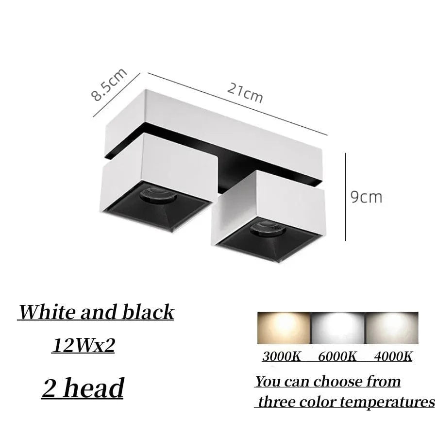 Projecteurs carrés lumineux pliables - TechSquare® | Marco Lucetti Blanc noir 2x12W / Non dimmable / Lumière chaude 3000k