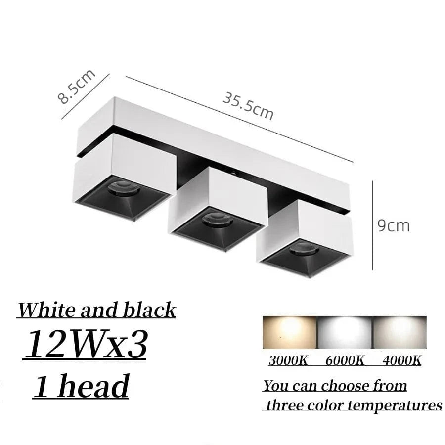 Projecteurs carrés pliables lumineux de dernière génération | Marco Lucetti Blanc noir 3x12W / Non dimmable / Lumière naturelle 4000k