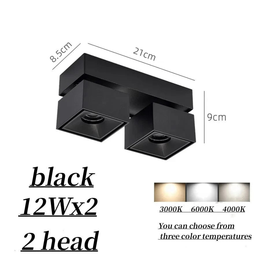 Projecteurs carrés pliables lumineux de dernière génération | Marco Lucetti Noir 2x12W / Intensité variable / Lumière chaude 3000k