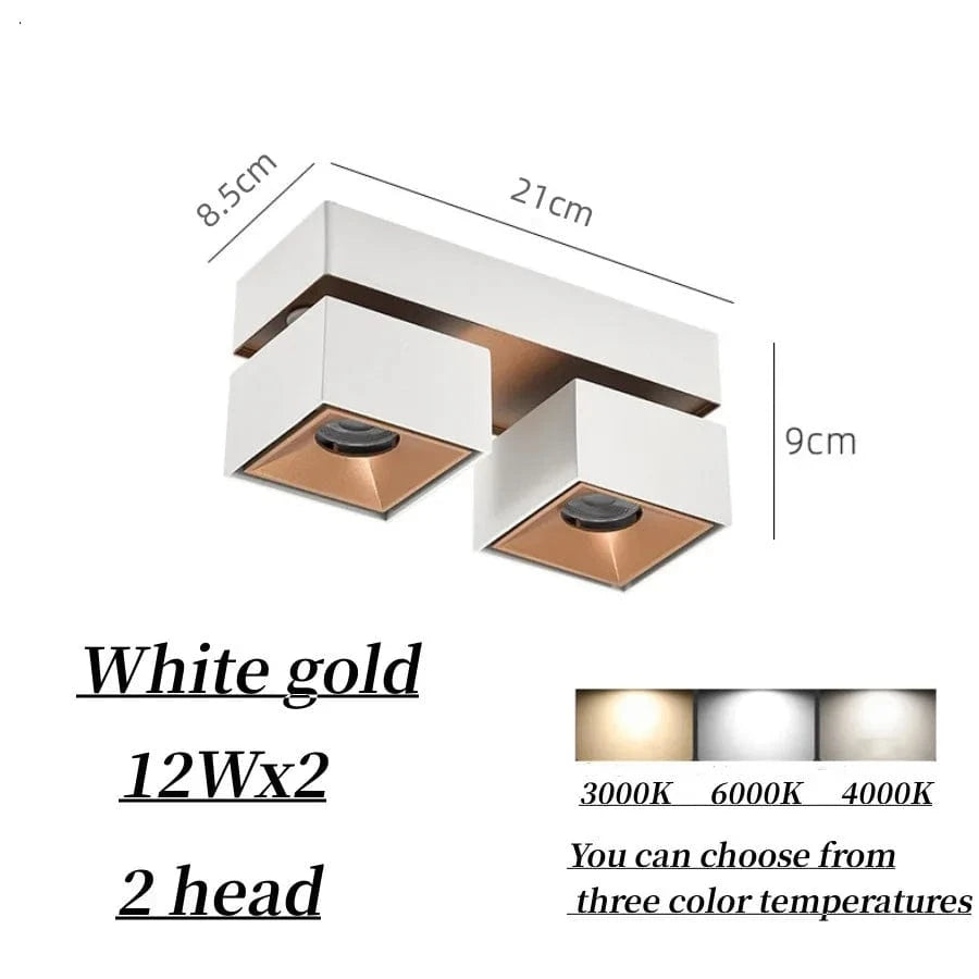 Projecteurs carrés pliables lumineux de dernière génération | Marco Lucetti Or blanc 2X12W / Intensité variable / Blanc froid 6000K